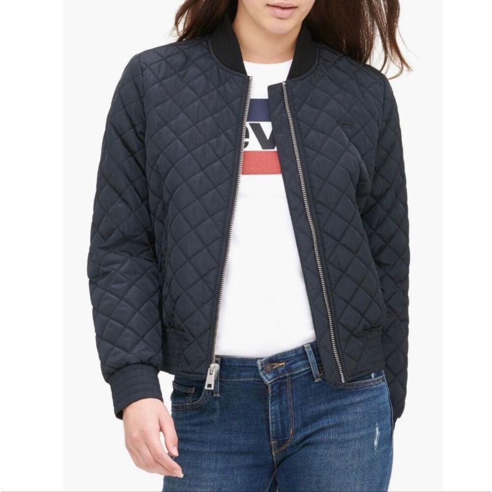 Levi’s Diamond Quilted Zip Up Bomber Jacket Black Size Large